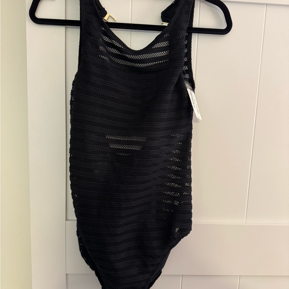 Ralph Lauren Black Mesh-Striped Women’s  One-Piece Swimsuit